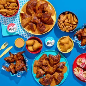 Chicken Platter 2 Full Chickens, 10 Wings, 2 Slaw Wraps, 8 Cheesy Jalapeño Rissoles, 2 Large Wedges & 2 Dips