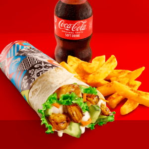 Chicken Wrap, Chips & 300ml Buddy Chicken Strips & Salad With Chips And a 300ml Buddy