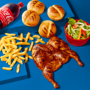 Full Meal + 4 Garlic Rolls Full Chicken, Large Chips, 4 Garlic Rolls, Salad & 1.5L